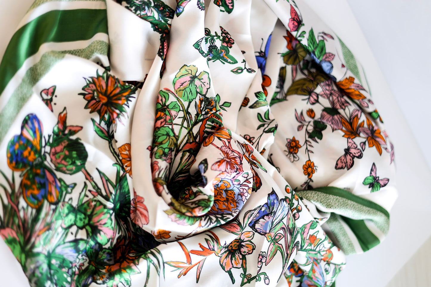 Flower Printed Silky Satin Scarf Shawl