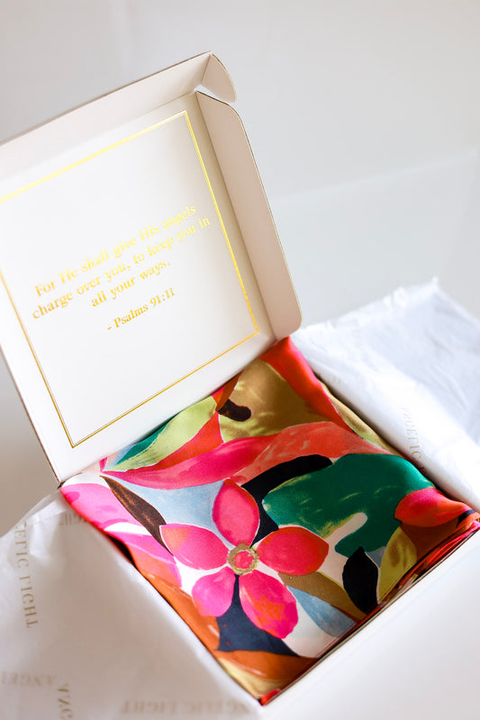 Abstract Tropical Bloom Printed Square Silky Satin Scarf