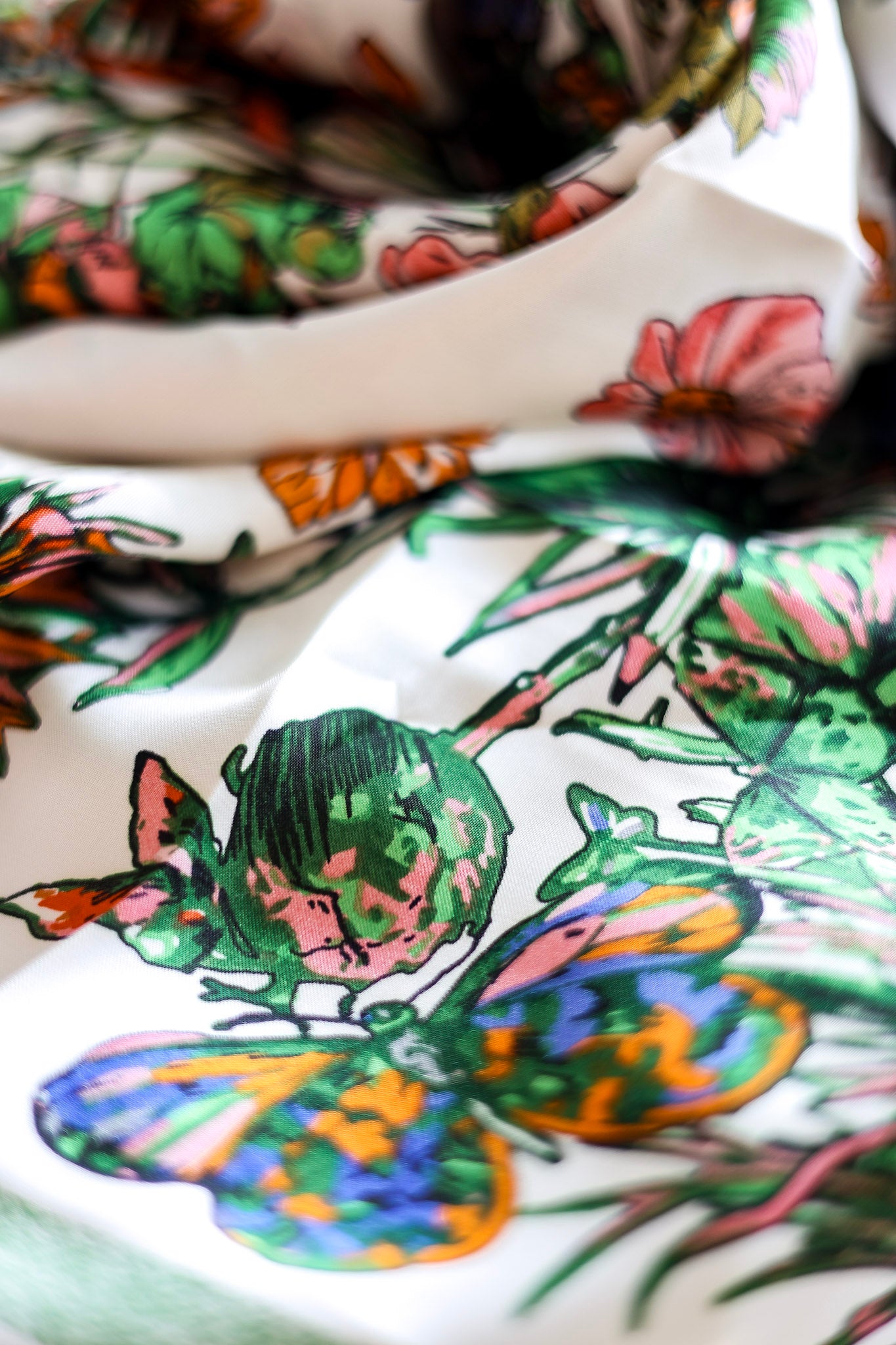 Flower Printed Silky Satin Scarf Shawl