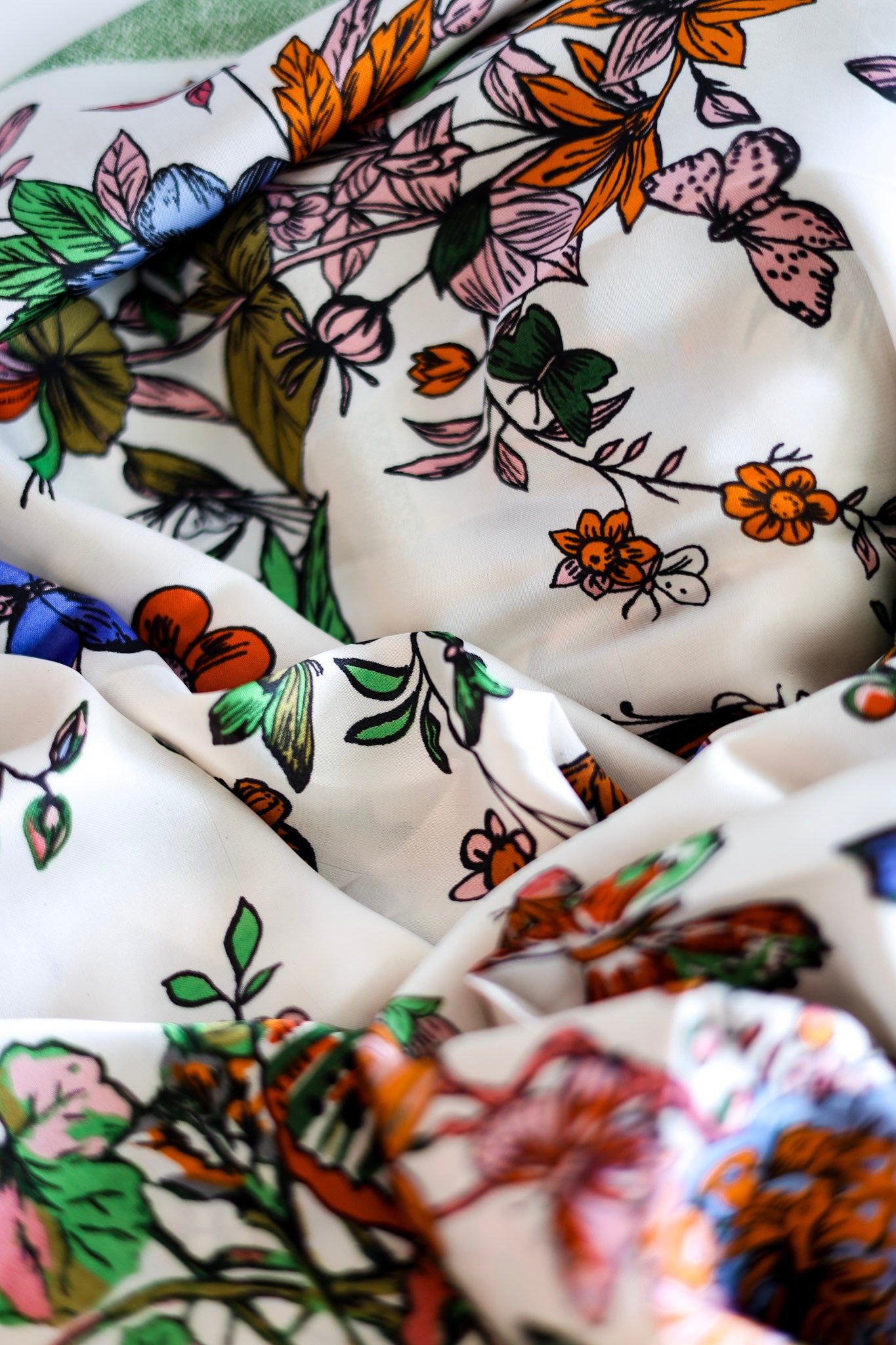 Flower Printed Silky Satin Scarf Shawl